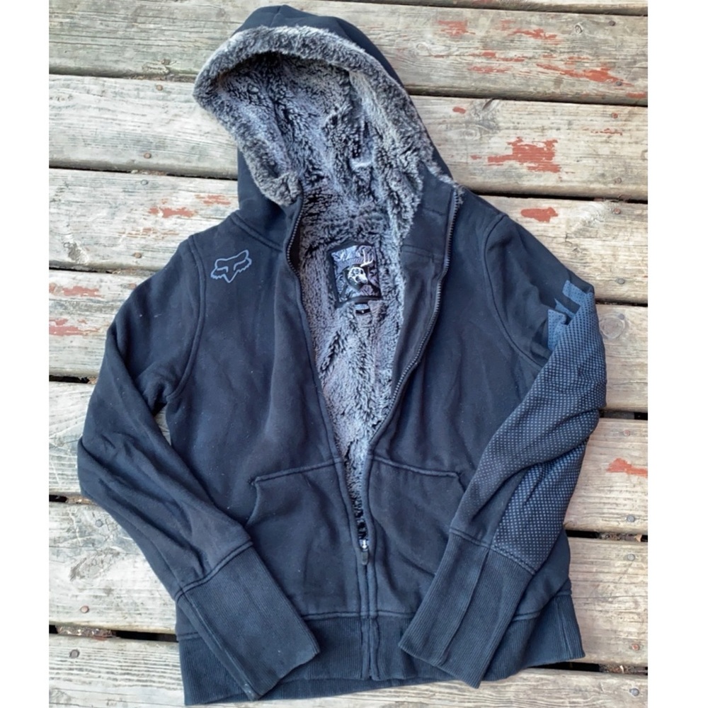 Womens small FOX fur lined hoodie full zip.
